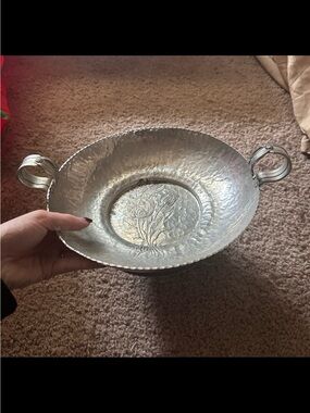 Antique / Vintage Rodney Kent Hammered Silver Aluminum Tulip Bowl / Platter